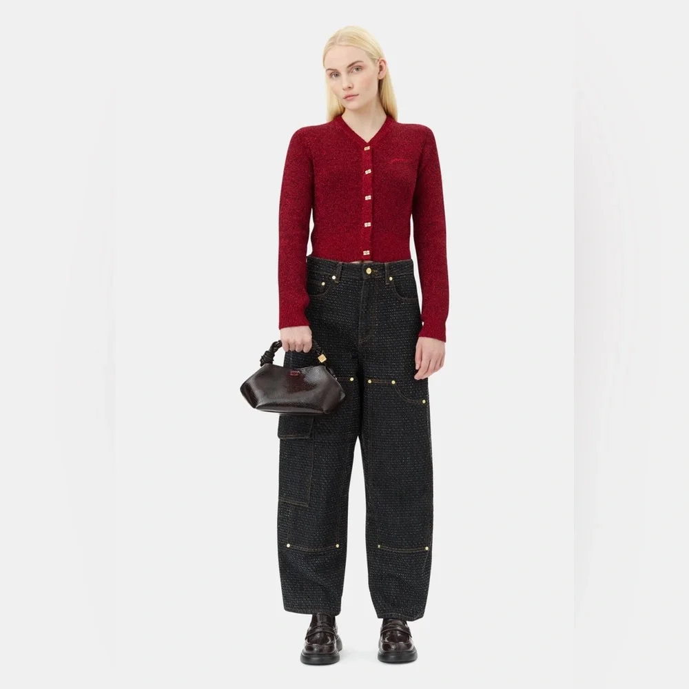 Ganni Red Button-Up Knit Cardigan